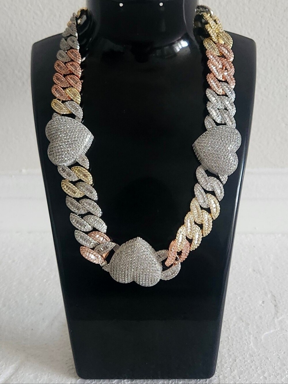 Multi Color Heart Baguette Cuban link chain/necklace